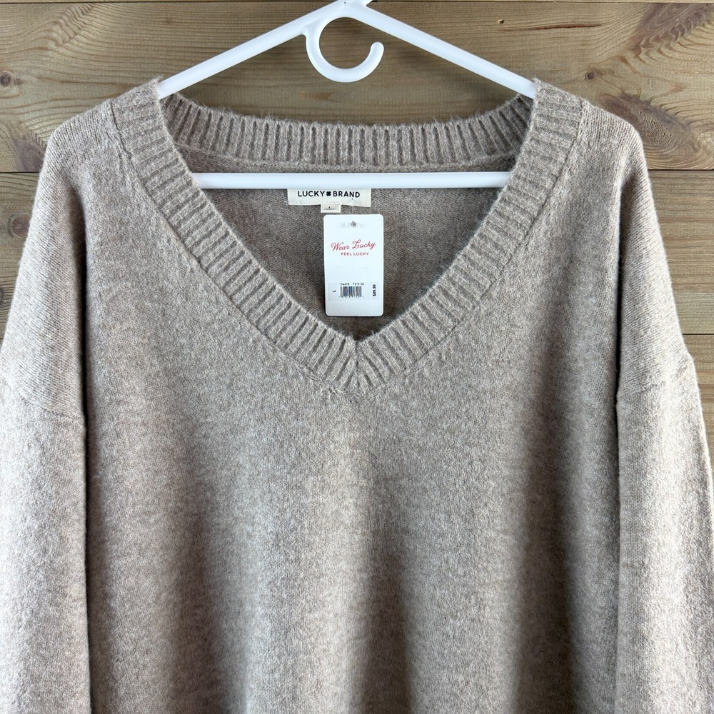 Lucky Brand Womens Sweater Vneck Oversized Soft Minimalist Preppy Size Large - Picture 2 of 8